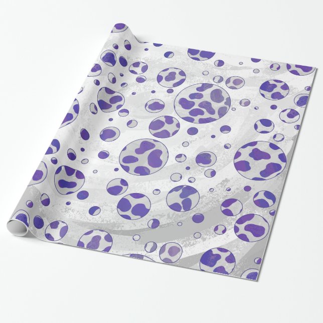 Dalmatian Purple and White Polka Dot Wrapping Paper (Unrolled)