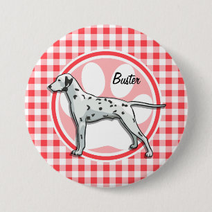 Dalmatian; Red and White Gingham 3 Inch Round Button