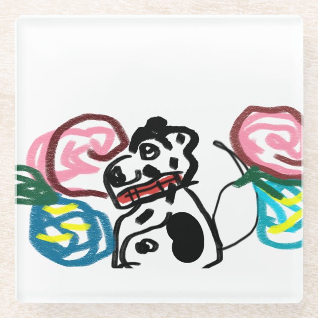 Dalmatian roses plan  glass coaster (Front)