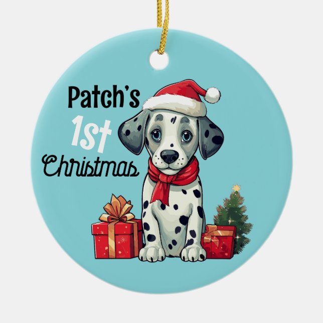 Dalmatian’s First Christmas Ceramic Ornament (Front)