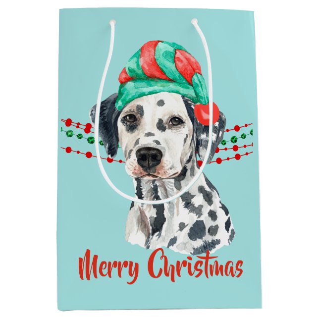 Dalmatian Santa Hat Holiday String Beads Medium Gift Bag (Front)