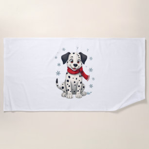 Dalmatian Snowy Fun dog Beach Towel