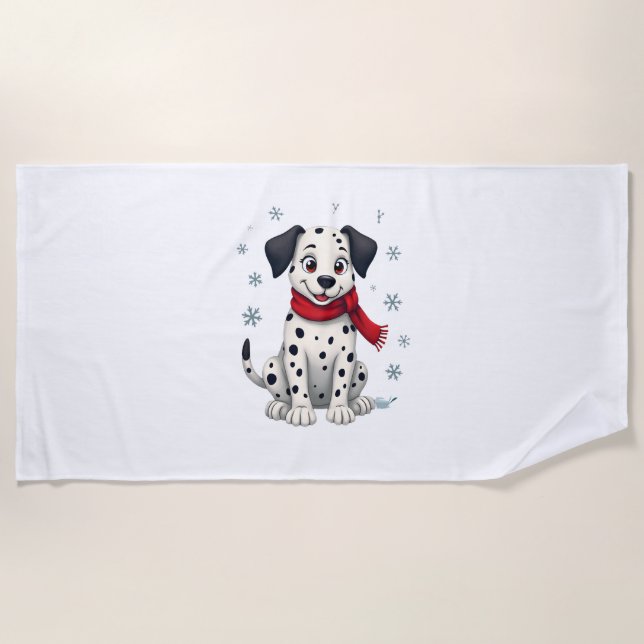 Dalmatian Snowy Fun dog Beach Towel (Front)