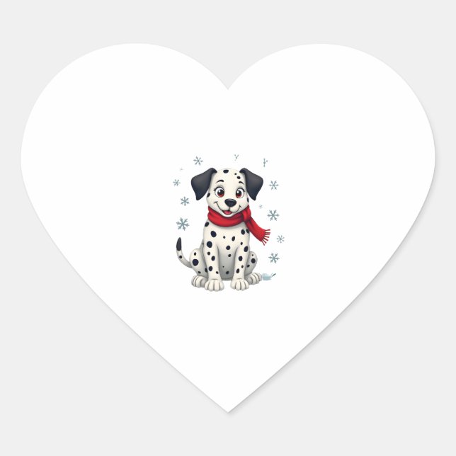 Dalmatian Snowy Fun Heart Sticker (Front)