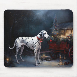 Dalmatian Snowy Sleigh Christmas Decor Mouse Pad
