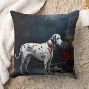 Dalmatian Snowy Sleigh Christmas Decor  Throw Pillow