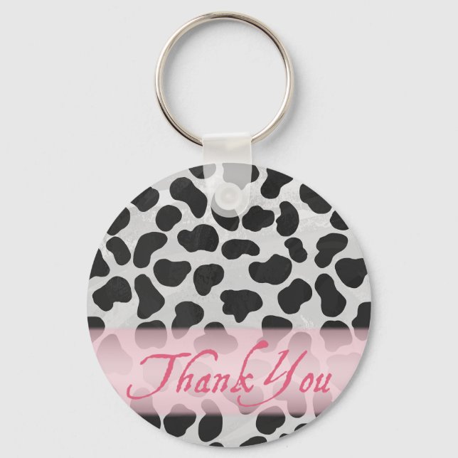 Dalmatian Spot Pattern Pink Thank You Keychain (Front)