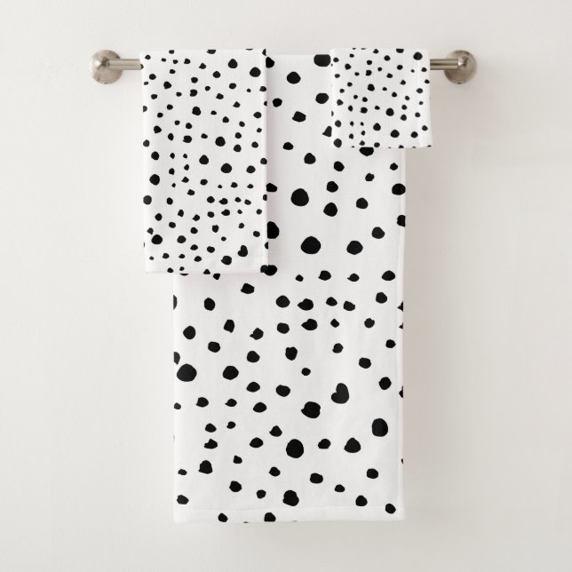 Dalmatian Spots, Dalmatian Dots, Black and White Bath Towel Set (Insitu)