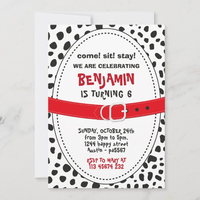Dalmatian Spots Invitation for Birthday Party Dog  (Front)