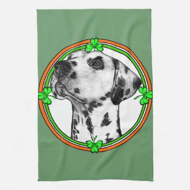 Dalmatian St Patricks Day Kitchen Towel (Vertical)