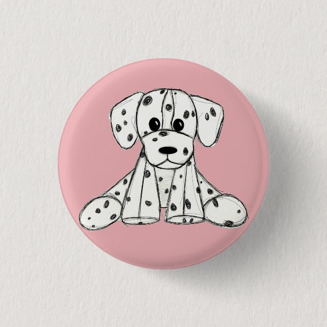 Dalmatian stuffed dog drawing outline simple black 1 inch round button (Front)