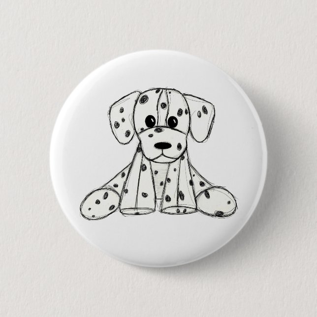Dalmatian stuffed dog drawing outline simple black 2 inch round button (Front)