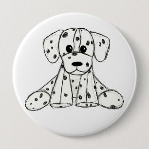 Dalmatian stuffed dog drawing outline simple black 4 inch round button