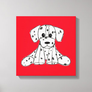 Dalmatian stuffed dog drawing outline simple black canvas print