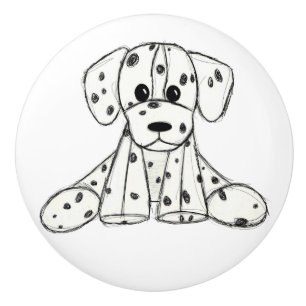 Dalmatian stuffed dog drawing outline simple black ceramic knob