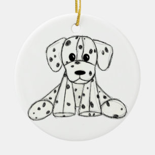 Dalmatian stuffed dog drawing outline simple black ceramic ornament