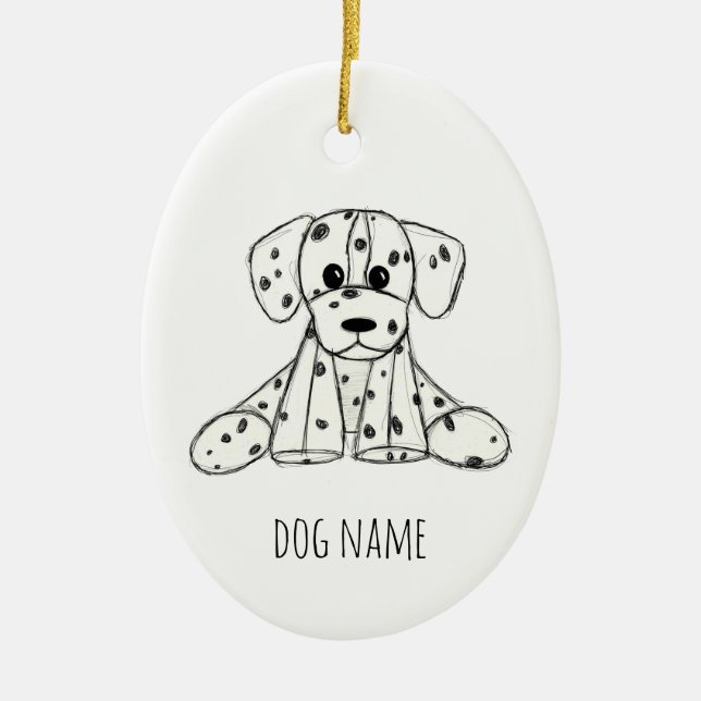 Dalmatian stuffed dog drawing outline simple black ceramic ornament (Front)