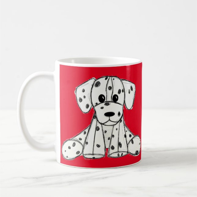 Dalmatian stuffed dog drawing outline simple black coffee mug (Left)