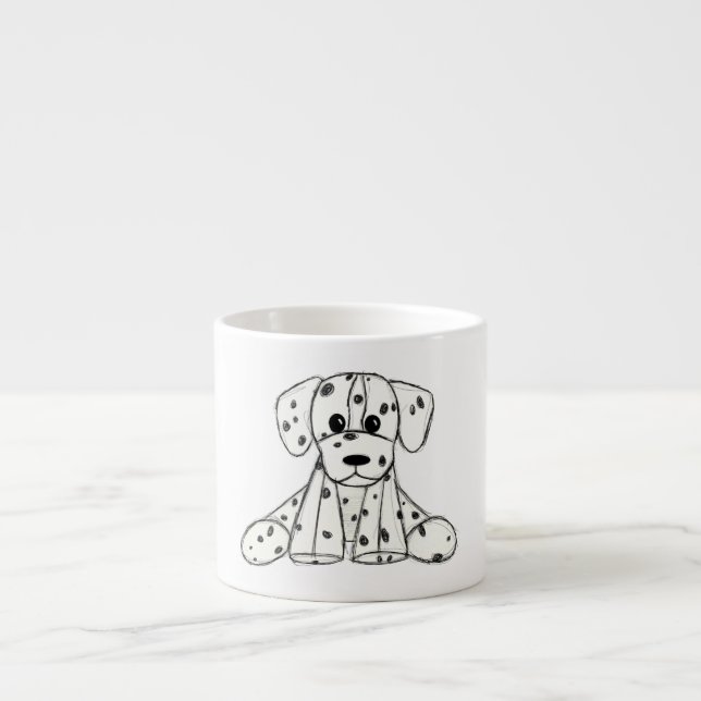 Dalmatian stuffed dog drawing outline simple black espresso cup (Front)
