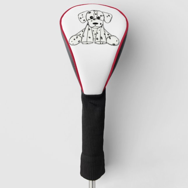 Dalmatian stuffed dog drawing outline simple black golf head cover (Front)