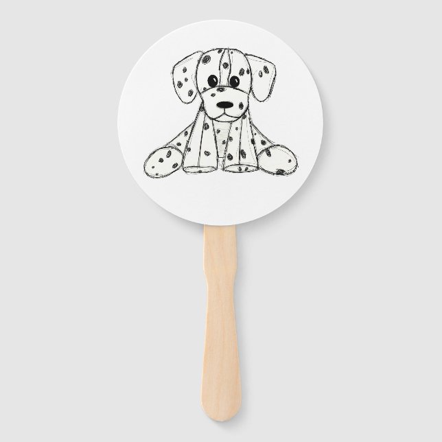 Dalmatian stuffed dog drawing outline simple black hand fan (Front)