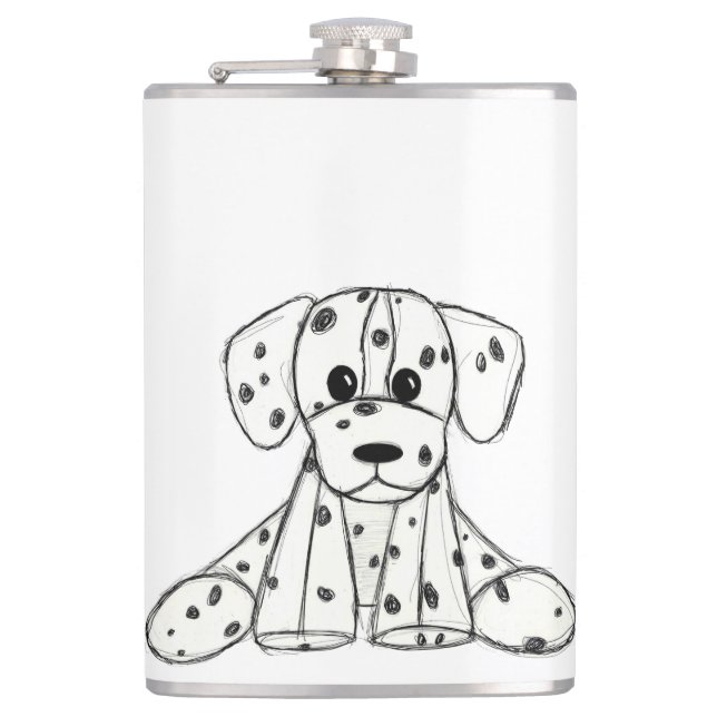 Dalmatian stuffed dog drawing outline simple black hip flask (Front)