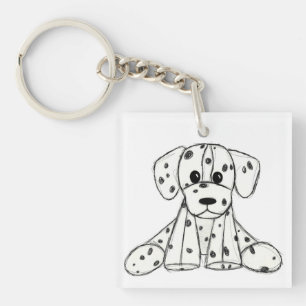 Dalmatian stuffed dog drawing outline simple black keychain