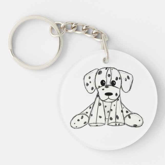 Dalmatian stuffed dog drawing outline simple black keychain (Front)