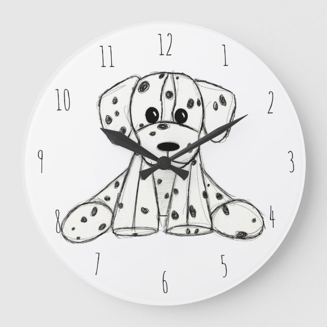 Dalmatian stuffed dog drawing outline simple black large clock (Front)