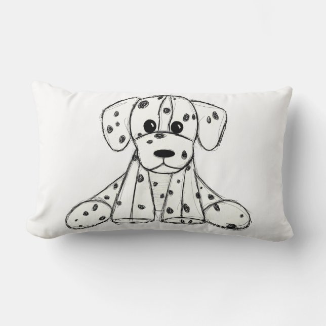 Dalmatian stuffed dog drawing outline simple black lumbar pillow (Front)