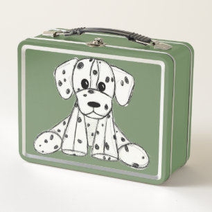 Dalmatian stuffed dog drawing outline simple black metal lunch box
