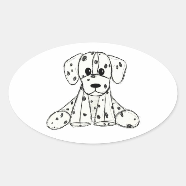 Dalmatian stuffed dog drawing outline simple black oval sticker (Front)
