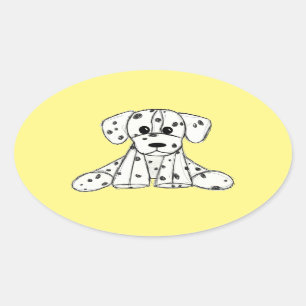 Dalmatian stuffed dog drawing outline simple black oval sticker