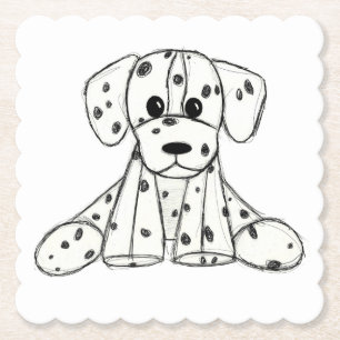 Dalmatian stuffed dog drawing outline simple black paper coaster