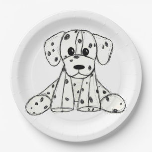 Dalmatian stuffed dog drawing outline simple black paper plate