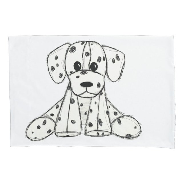 Dalmatian stuffed dog drawing outline simple black pillowcase (Front-Left)