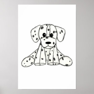 Dalmatian stuffed dog drawing outline simple black poster