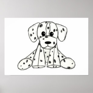 Dalmatian stuffed dog drawing outline simple black poster