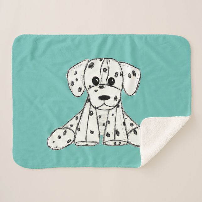 Dalmatian stuffed dog drawing outline simple black sherpa blanket (Front (Horizontal))