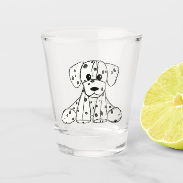 Dalmatian stuffed dog drawing outline simple black shot glass (Front)