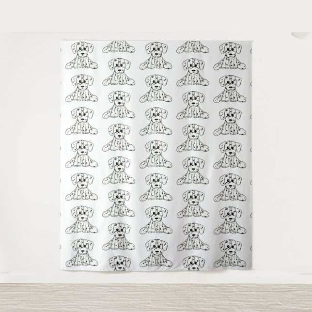 Dalmatian stuffed dog drawing outline simple black tapestry (Front)