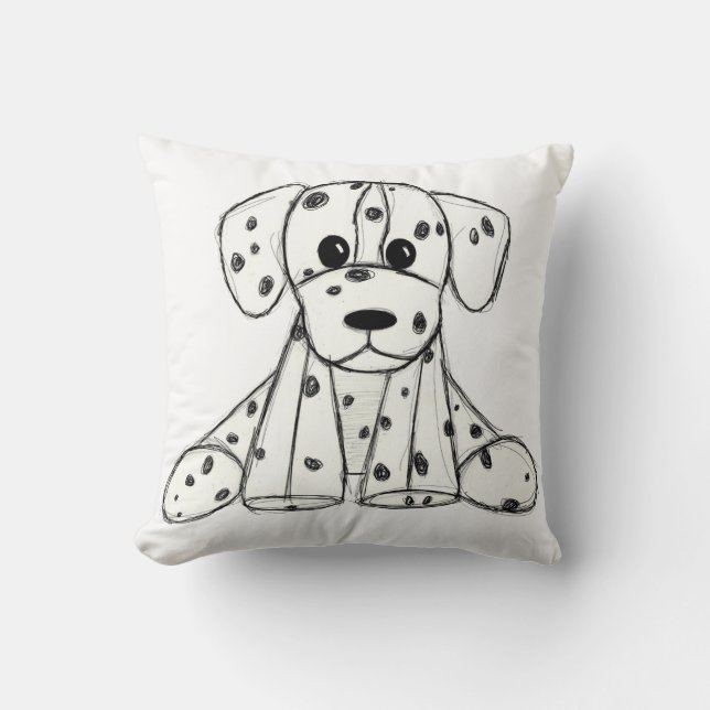 Dalmatian stuffed dog drawing outline simple black throw pillow (Front)