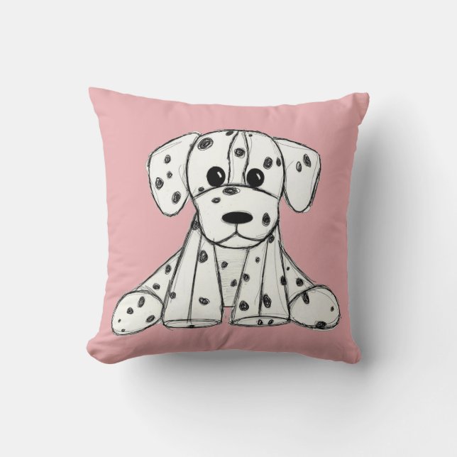 Dalmatian stuffed dog drawing outline simple black throw pillow (Front)