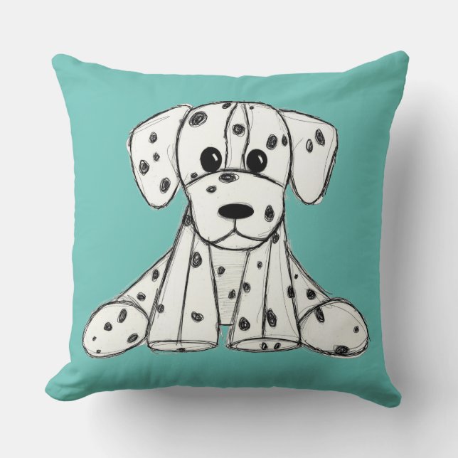 Dalmatian stuffed dog drawing outline simple black throw pillow (Front)