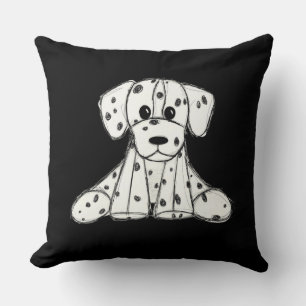 Dalmatian stuffed dog drawing outline simple black throw pillow