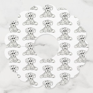 Dalmatian stuffed dog drawing outline simple black wine glass tag