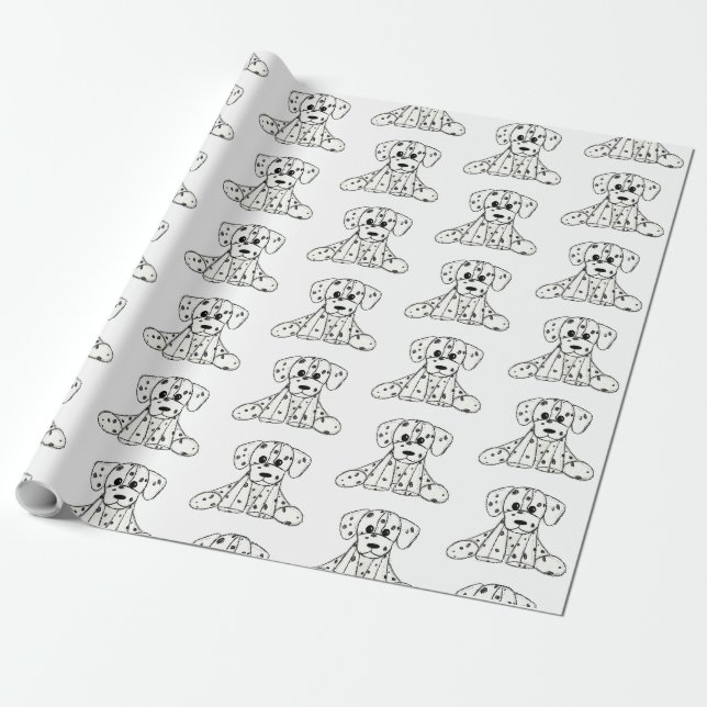 Dalmatian stuffed dog drawing outline simple black wrapping paper (Unrolled)
