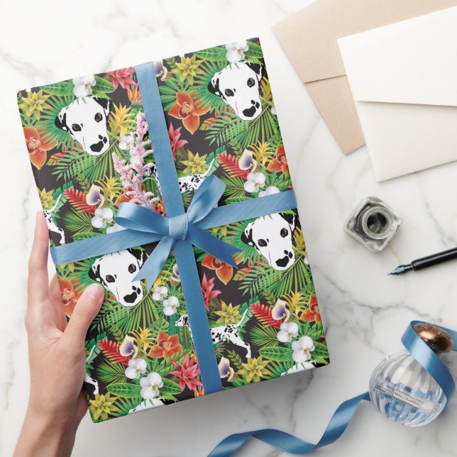 Dalmatian Tropical Floral Jungle Pattern  Wrapping Paper (Gifting)