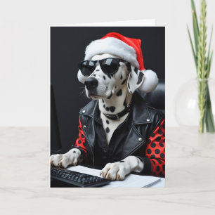 Dalmatian Typing Christmas Card Santa Hat Custom