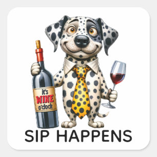 Dalmatian Wine Lover Cute Puppy Dog Sip Happens Square Sticker